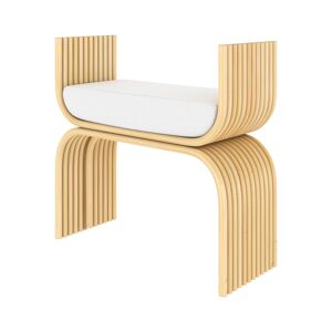 Rendez-Vous Deco Tabouret en rotin et coussin blanc Beige 60x60x28cm