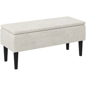 Homcom Banc coffre de rangement 2 en 1 piètement bois noir tissu blanc cassé - Publicité