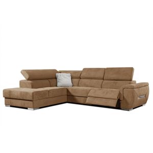 Courtois Laville Canape d'angle gauche 5 places avec un relaxation tissu marron noix