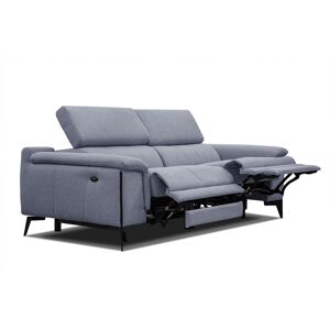 Courtois Laville Canape droit 3 places avec 2 relax electriques tissu bleu jeans