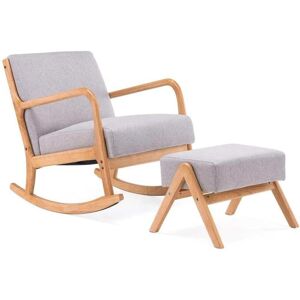 Concept Usine Rocking Chair + pouf scandinave en bois et tissu gris