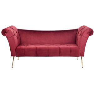 Beliani Chaise longue en velours rouge fonce