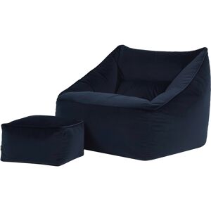 Icon Pouf fauteuil avec repose-pied carre velours bleu minuit