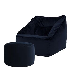 Icon Pouf fauteuil avec repose-pied rond velours bleu minuit