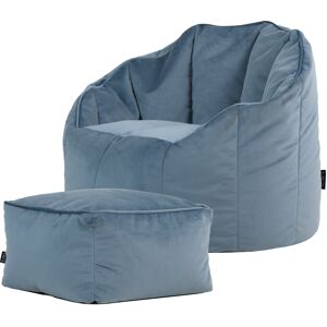 Icon Pouf fauteuil avec repose-pied velours bleu mineral