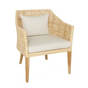 Fauteuil en teck et cannage beige Beige 64x74x67cm