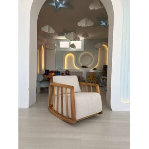 Menzzo Fauteuil a bascule pour enfant velours côtele blanc et bois massif