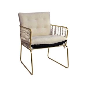 Now's Home - Fauteuil Bouclette Teddy Et Velours Pieds Metal Dore 57x67x64cm Munio - Publicité