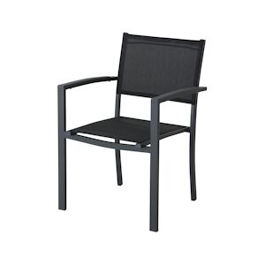 Metro Professional Fauteuil de terrasse CALYPSO II, aluminium / dossier textile, 60 x 58 x 86 cm, empilable, avec accoudoirs, gris foncé