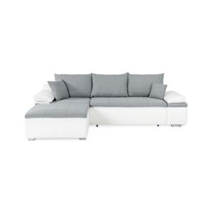 Canapé d'angle réversible convertible 3 places+Coffre - Simili blanc et tissu gris - CELINA - L 274 x P 184 cm - Fabriqué en AUCUNE