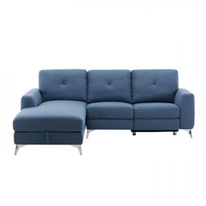 Canapé d'angle gauche relax électrique - 3 places - FRANKLIN - Tissu Bleu - coffre et port USB - L 260 x P 51 x H 90 cm AUCUNE - Publicité