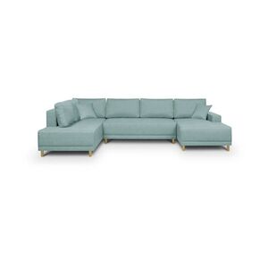 Canapé d'angle panoramique convertible JAKOB - 7 places - Bleu gris - Scandinave - L318 x H78 x P194 cm AUCUNE