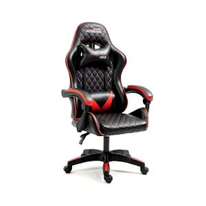 Amstrad ULTIMATE-BK-RUBY Fauteuil / Chaise de bureau coloris noir & rouge - coussin lombaire & appuie tête