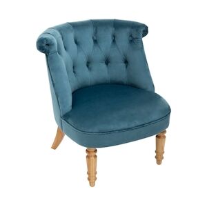 Atmosphera Fauteuil Crapaud en velours Bleu et pieds en bois