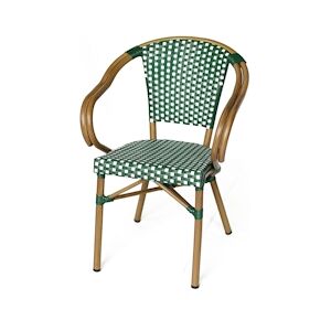 Metro Professional Fauteuil de terrasse ODEON, aluminium / rotin PE, 57 x 58 x 81 cm, empilable, avec accoudoirs, vert / beige