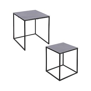 TABLE PASSION Set de 2 bouts de canapés carrés noir 38x45 et 30x39 cm - Carré Métal Table Passion 38x38 cm