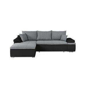 Canapé d'angle réversible convertible 3 places+Coffre - Simili noir et tissu gris - L 274 x P 184 cm - CELINA - Fabriqué en U AUCUNE