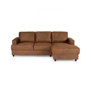 Canapé d'angle droit 4 places - Tissu marron vintage - Contemporain - L 215 x P 140 x H 86 cm - PAUL AUCUNE