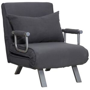 HOMCOM Fauteuil chauffeuse canapé-lit convertible 1 place déhoussable grand confort coussin pieds accoudoirs métal suède gris Gris - Publicité