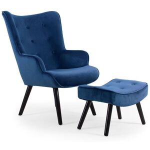 Menzzo Fauteuil velours bleu scandinave avec repose pieds Sonia Bleu - Publicité