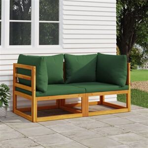 Non communiqué vidaXL Canapés d'angle sectionnels 2 pcs coussins verts Bois acacia Vert - Publicité