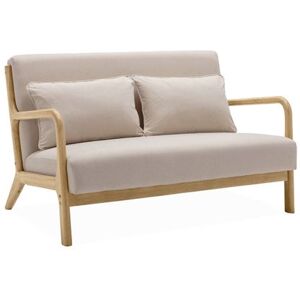 Non communiqué sweeek Banquette 2 places scandinave en bois et tissu beige Lorens L 124 x P 83 x H 77cm cm Beige - Publicité