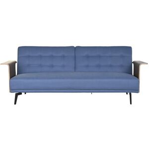 Non communiqué Canapé de salon convertible en polyester bleu et bois naturel, noir - longueur 203 x profondeur 87 x hauteur 81 cm -PEGANE- Bleu - Publicité