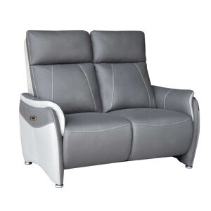 Tousmesmeubles Canape 2 places Relax electrique Gris Perle/Plomb - PLICY - L 132 x l 91 x H 108 cm