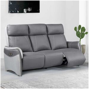 Tousmesmeubles Canapé 3 places Relax électrique Gris - PLICY - L 183 x l 91 x H 108 cm