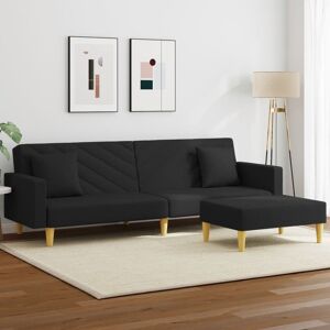 3216260 vidaXL Canapé-lit à 2 places et oreillers et repose-pied noir tissu - Publicité