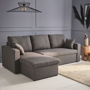 sweeek Canapé d'angle convertible en tissu gris chiné foncé - IDA - 3 places. fauteuil d'angle réversible coffre rangement lit modulable - Gris - Publicité