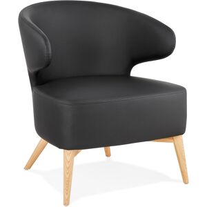 ALTEREGO Fauteuil lounge 'NORMAN' noir et pieds en bois finition naturelle