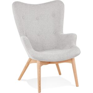 ALTEREGO Fauteuil a oreille 'ROBY' en tissu gris et pieds en bois