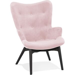 ALTEREGO Fauteuil a oreilles 'RUBEN' en velours rose et pieds en bois noir