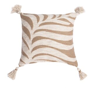 Coussin imprime feuilles de palmier en jute et coton, a pompons - Blancheporte Beige Coussin : 45x45cm