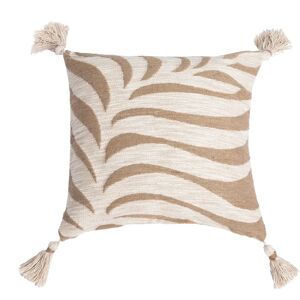 Blancheporte Coussin imprimé feuilles de palmier en jute et coton, à pompons - Blancheporte Beige Coussin : 45x45cm