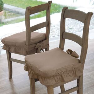 Housse chaise unie volantee coton bachette - Blancheporte Taupe Lot de 2 housses de chaise : 40x40cm