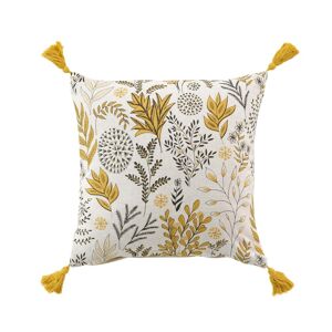 Blancheporte Coussin pompons et fleurs - Blancheporte Blanc Coussin : 40x40 cm