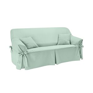 Blancheporte Housse bachette coton uni nouettes fauteuil canapés - Colombine Vert Housse canapé 3 places