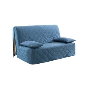 Blancheporte Housse canapé BZ coton bachette uni matelassé - Blancheporte Bleu Housse BZ matelassée : 190x140cm