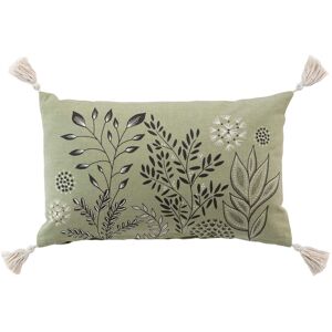 Coussin pompons et imprime vegetal - Blancheporte Vert Coussin : 30x50 cm