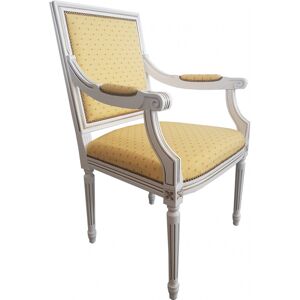 FAUTEUIL DE STYLE LOUIS 16 QP PROMO BLANC ET DORÉ TISSU JAUNE