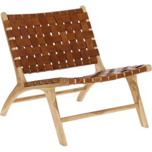 Kave Home Campechuela - Fauteuil en bois et cuir - Couleur - Marron