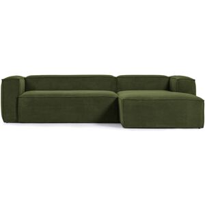 Kave Home Blok - Canapé d'angle 3 places en velours avec méridienne droite - Couleur - Vert kaki