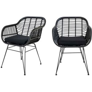 House Nordic Trieste - Lot de 2 fauteuils indoor/outdoor aspect rotin et métal avec coussin - Couleur - Noir