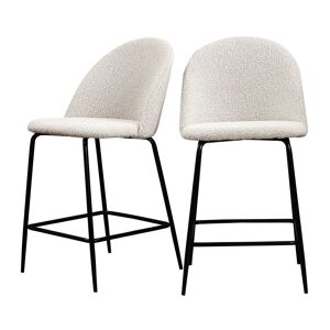 Drawer Vitikko - Lot 2 fauteuils de bar 65cm en tissu bouclette et pieds noirs - Couleur - Ecru