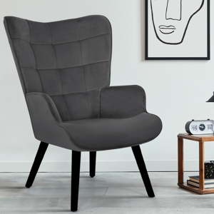 IDMarket Fauteuil scandinave en velours gris