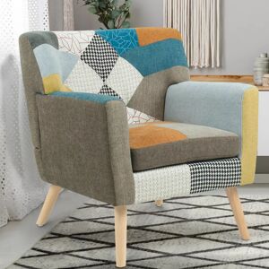 IDMarket Fauteuil patchwork multicolore style scandinave