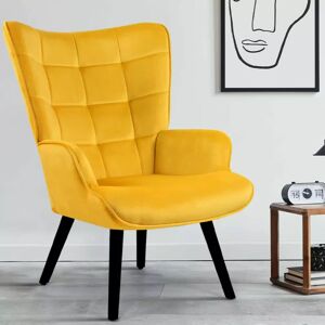 IDMarket Fauteuil scandinave en velours jaune moutarde