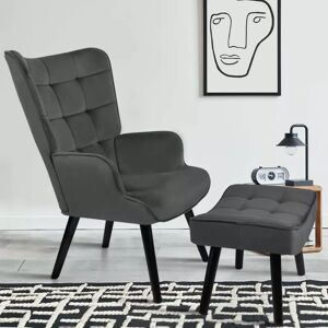 IDMarket Fauteuil scandinave ANIA avec repose pieds velours gris anthracite